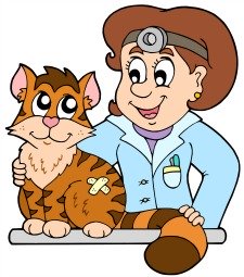 Cartoon cat with veterinarian