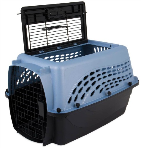 Blue two-door cat carrier